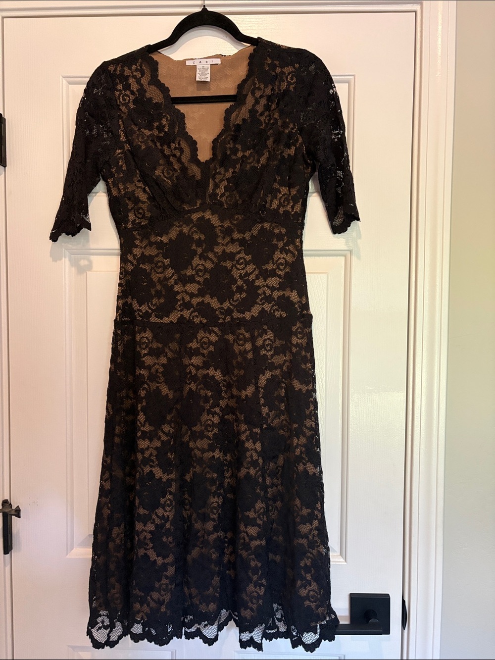 CAbi Black Lace V-Neck Midi Dress size medium